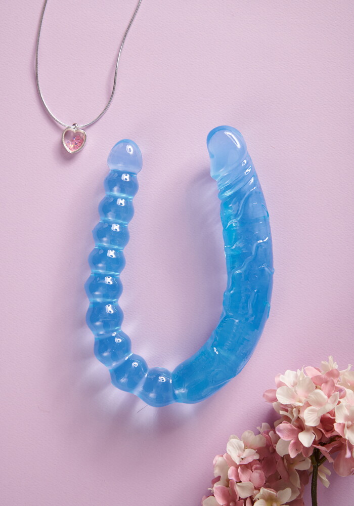Διπλό ομοίωμα πέους με πρωκτικές μπίλιες Blue Friend
