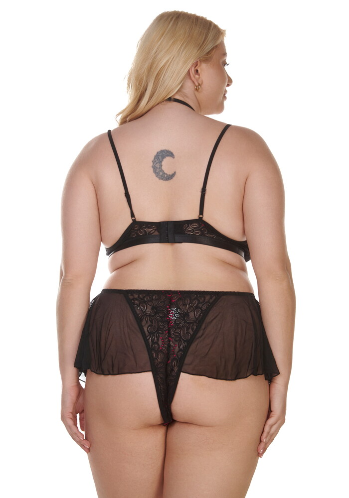 Σετ plus size bralette με δαντέλα και κιλοτάκι με βολάν.
